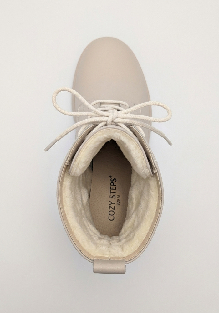 Дамски боти от естествена кожа с пух Bosido Lace Beige