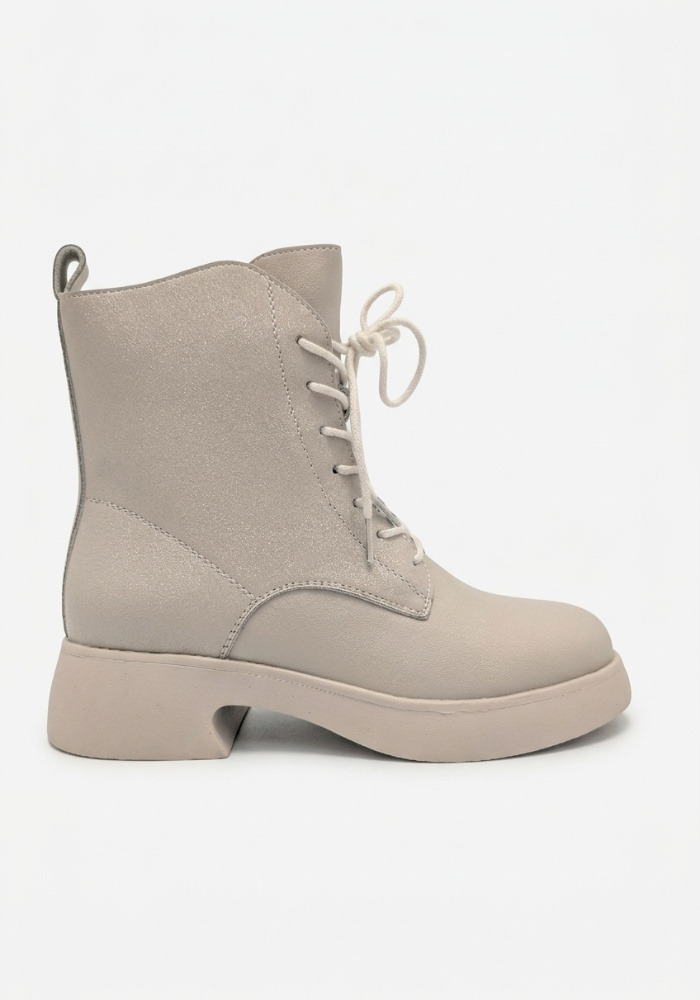 Дамски боти от естествена кожа с пух Bosido Lace Beige