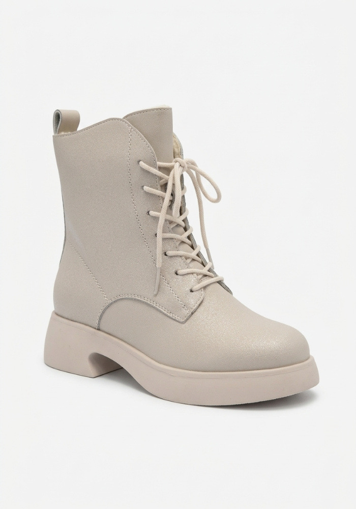 Дамски боти от естествена кожа с пух Bosido Lace Beige
