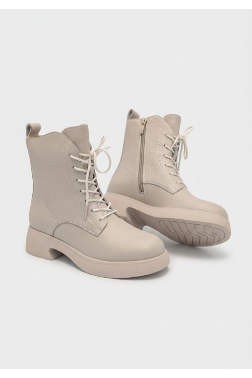 Дамски боти от естествена кожа с пух Bosido Lace Beige