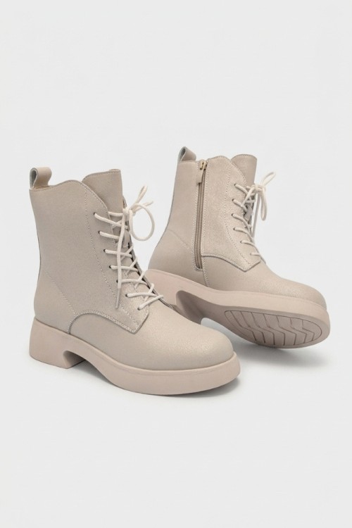 Дамски боти от естествена кожа с пух Bosido Lace Beige