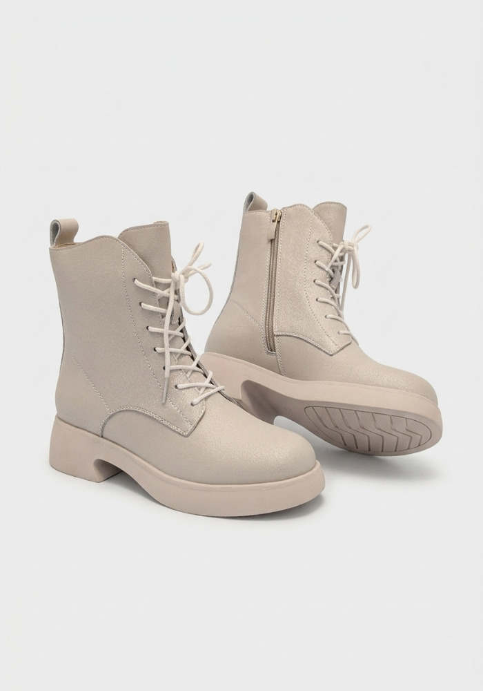 Дамски боти от естествена кожа с пух Bosido Lace Beige