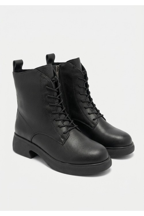Дамски боти от естествена кожа с пух Bosido Lace Black