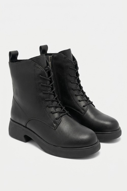 Дамски боти от естествена кожа с пух Bosido Lace Black