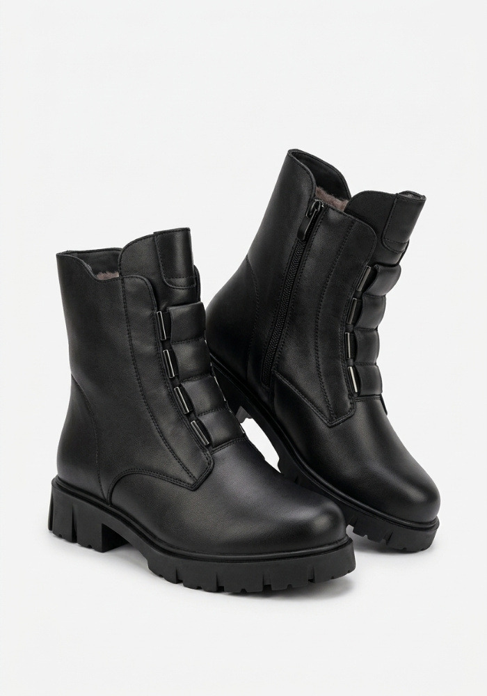 Дамски боти от естествена кожа със зимна вата Bosido Winter Black