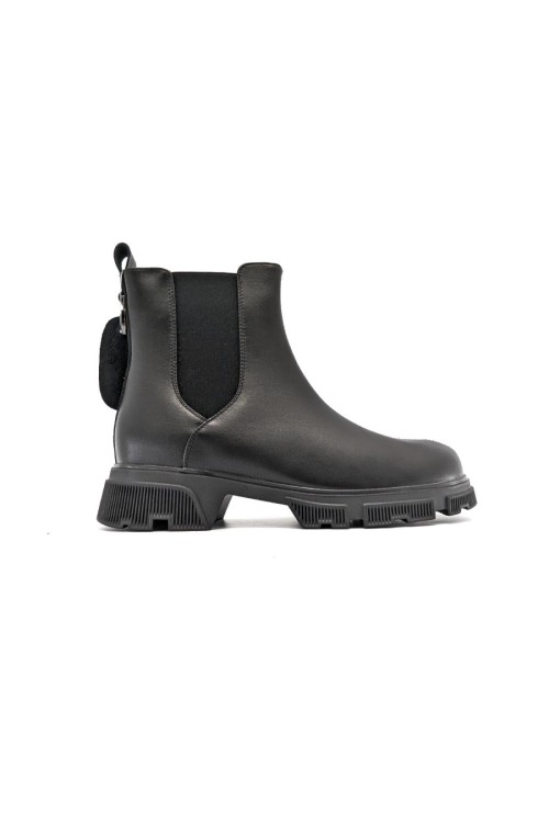 Дамски боти челси от естествена кожа с пух Bosido Classic Black