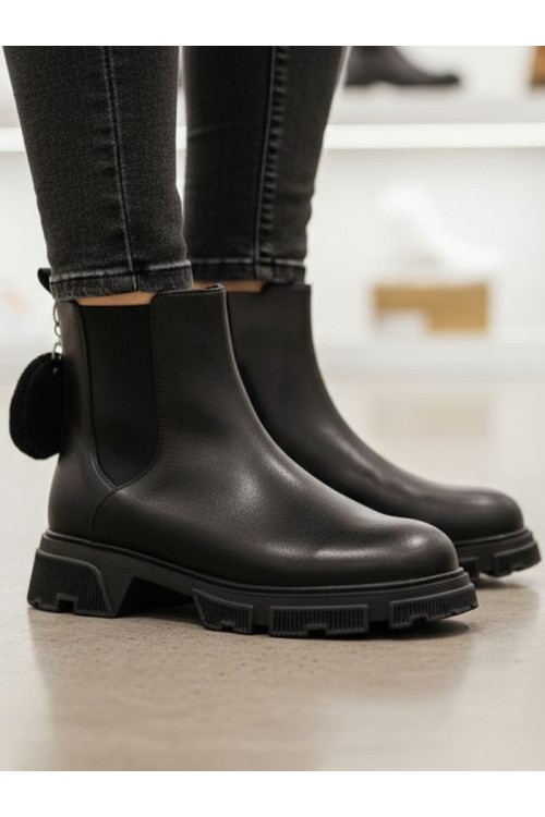 Дамски боти челси от естествена кожа с пух Bosido Classic Black