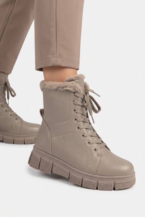 Дамски боти от естествена кожа с пух Bosido Winter Taupe