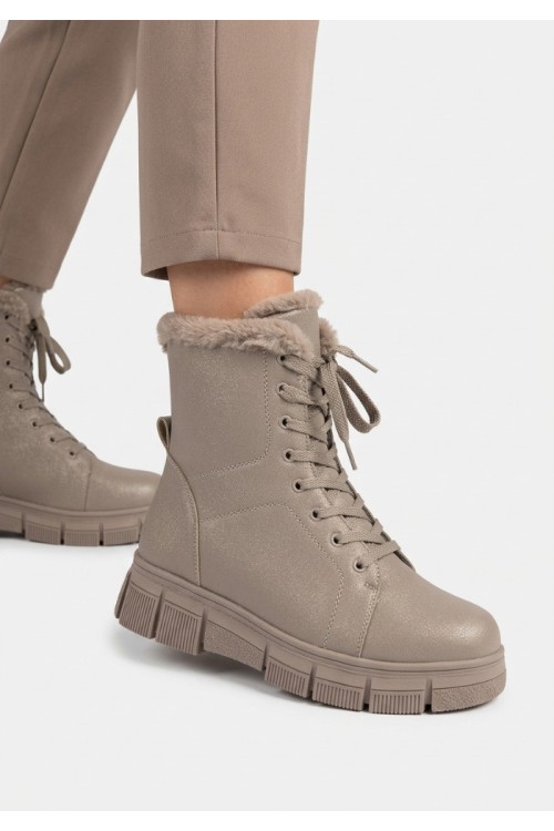 Дамски боти от естествена кожа с пух Bosido Winter Taupe