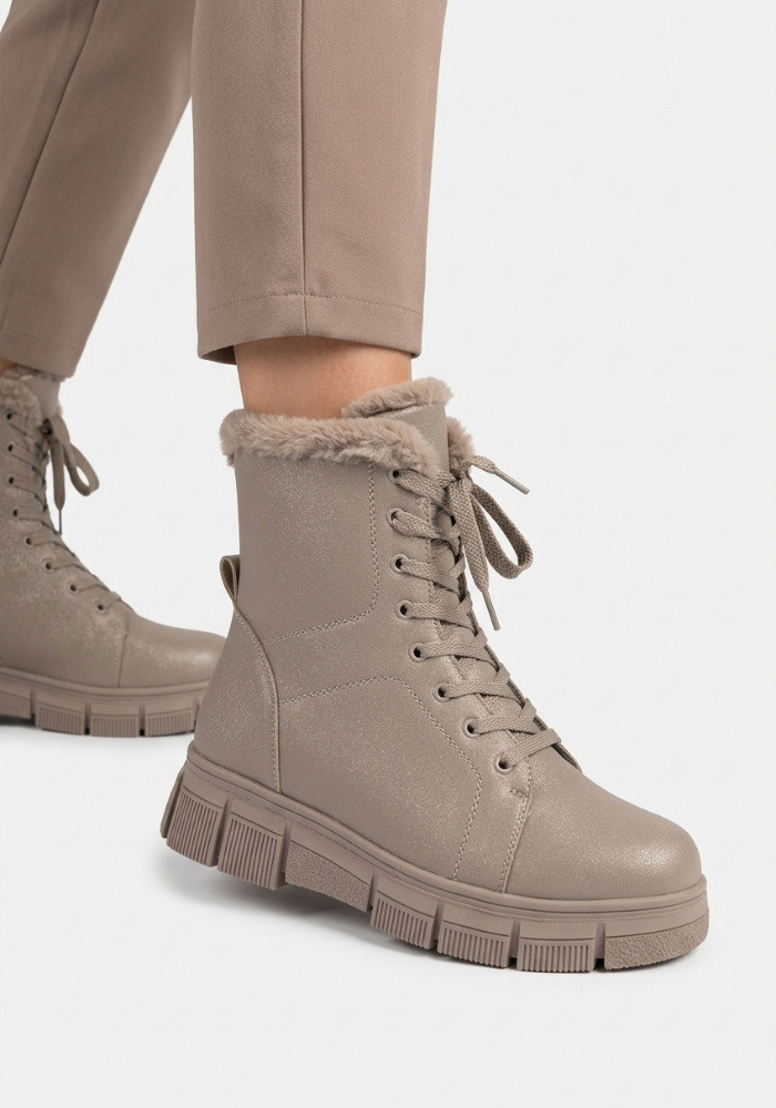 Дамски боти от естествена кожа с пух Bosido Winter Taupe