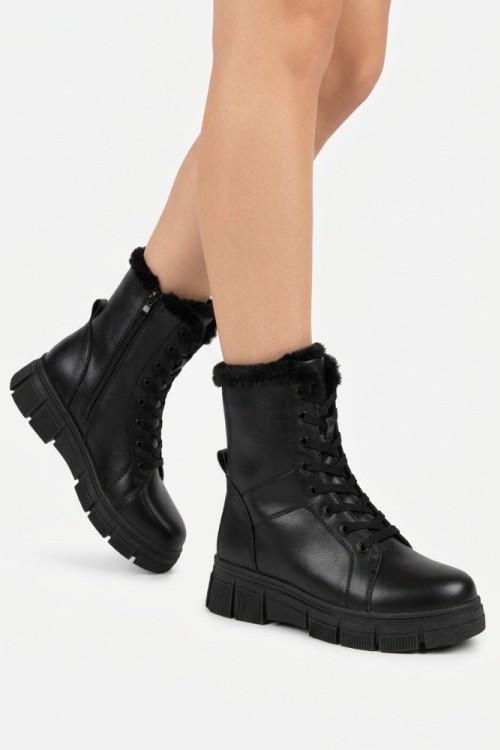 Дамски боти от естествена кожа с дебела вата Bosido Winter2 Black