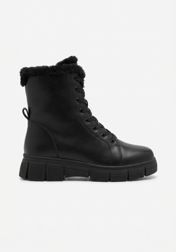 Дамски боти от естествена кожа с дебела вата Bosido Winter2 Black