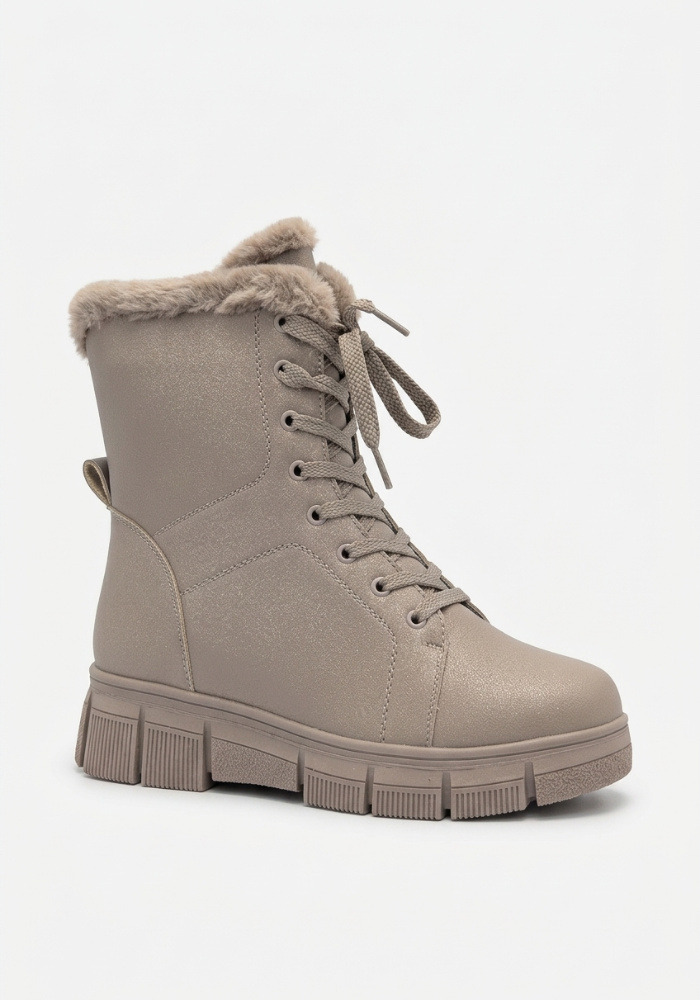 Дамски боти от естествена кожа с пух Bosido Winter Taupe
