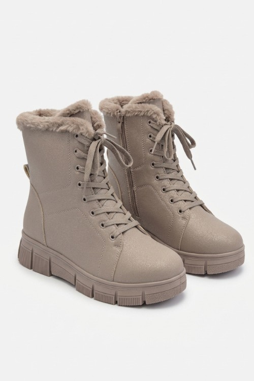 Дамски боти от естествена кожа с пух Bosido Winter Taupe