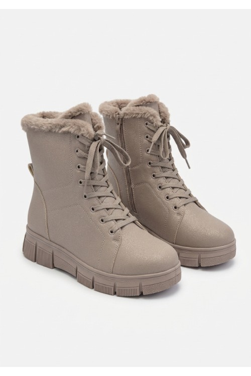 Дамски боти от естествена кожа с пух Bosido Winter Taupe