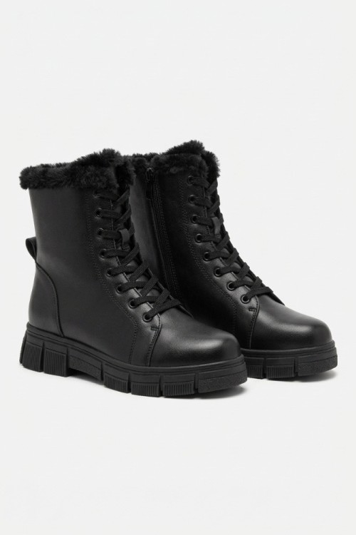 Дамски боти от естествена кожа с дебела вата Bosido Winter2 Black