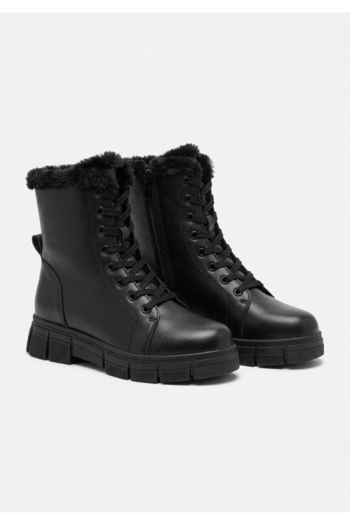 Дамски боти от естествена кожа с дебела вата Bosido Winter2 Black