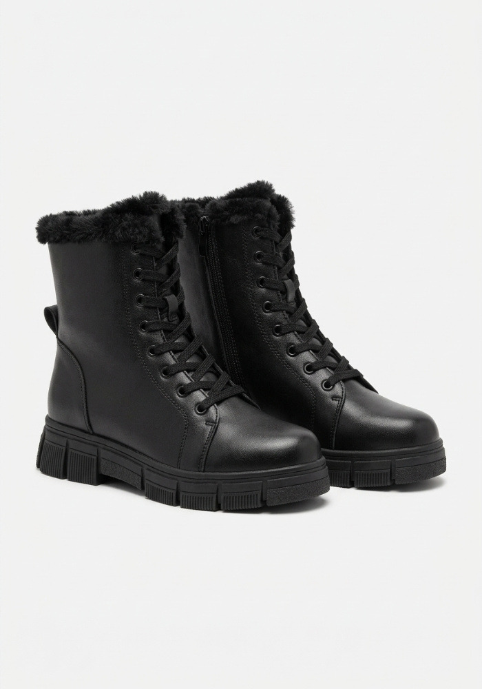 Дамски боти от естествена кожа с дебела вата Bosido Winter2 Black