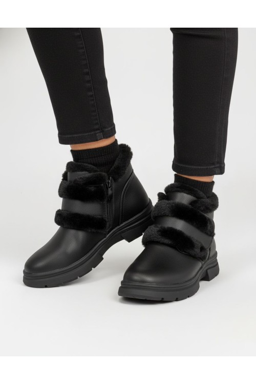 Дамски боти от естествена кожа със зимна вата Bosido Strap Black