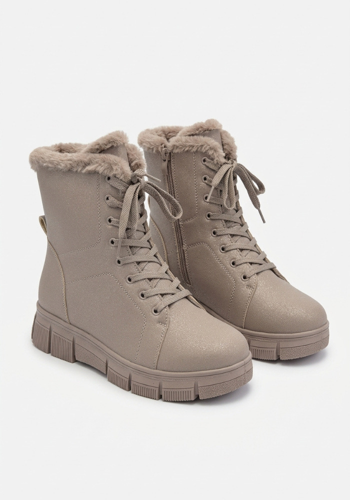 Дамски боти от естествена кожа с пух Bosido Winter Taupe